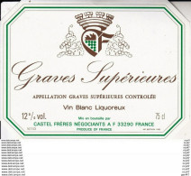 ETIQUETTES DE VIN.  Graves Supérieures.  ( Vin Blanc Liquoreux).   75cl. ..C106 - Bordeaux