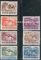 Indonesia 1958 Animals, RIAU Overprints 7v, Mint NH, Nature - Animals (others & Mixed) - Wild Mammals - Indonesia