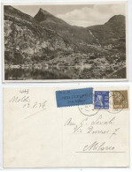 Norway Norge B/w Pcard Merok Geiranger Via Airmail Luftpost Molde 12aug1936 X Italy With Holberg O30+ Lion O15 - Storia Postale