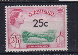 Swaziland: 1961   QE II - Decimal Currency Surcharge   SG74a   25c On 2/6d   [Type II]   MH    - Swaziland (...-1967)