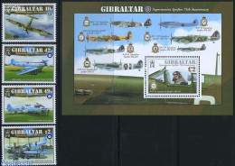 Gibraltar 2011 75 Years Spitfire 4v+s/s, Mint NH, History - Transport - World War II - Aircraft & Aviation - Seconda Guerra Mondiale