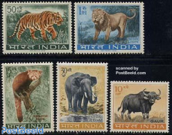 India 1963 Animals 5v, Unused (hinged), Nature - Animals (others & Mixed) - Cat Family - Elephants - Ongebruikt