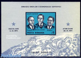 Romania 1971 Sojuz 11 Accident S/s, Mint NH, History - Transport - Space Exploration - Disasters - Unused Stamps