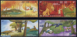 India 2001 Pancatantra 4x2v [:], Mint NH, Nature - Crocodiles - Monkeys - Turtles - Art - Children's Books Illustratio.. - Nuovi