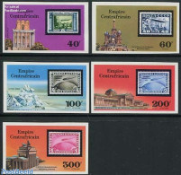 Central Africa 1977 Zeppelin 5v Imperforated, Mint NH, Transport - Stamps On Stamps - Zeppelins - Postzegels Op Postzegels