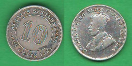 Malaysia 10 Cents 1927 Straits Settlements King George V° Silver Coin C 9 - Malasia