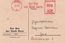 DDR Karte Mit Freistempel Gera 1954 Rot Der Rat Der Stadt Gera - Macchine Per Obliterare (EMA)