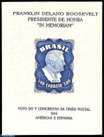 Brazil 1949 Roosevelt S/s With WM Under Border Only, Mint NH, History - American Presidents - Unused Stamps