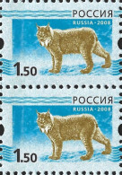 ANIMAL LYNX Russia 2008 Wild Animals Big Cats Lynx Trot Bobcat MNH STANDART Stamps In Pair Mi. # - Felinos