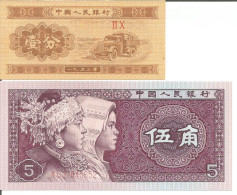 CHINA 1 FEN 1953 + 5 JIAO 1980 - Chine