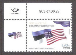 100 Diplomatic Relations Between Estonia – USA  2022 Estonia MNH Corner Stamp  Mi 1051 - Estonia