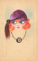Art Nouveau Art Déco * CPA Illustrateur ORIGINAL Peinte à La Main Unique ! * Femme Mode Chapeau Collier 13 Porte Bonheur - 1900-1949