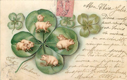 COCHON , Carte Fantaisie , Trefle à 4 Feuilles Porte-bonheur , * 502 21 - Cochons