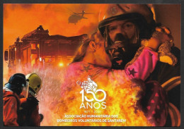 Portugal Carte Entier Postal 2021 Sapeurs-Pompiers Cachet Santarém Hélicoptère Stationery Firefighters Helicopter - Elicotteri