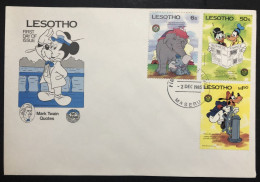 LESOTHO, Uncirculated FDC, « DISNEY », « MARK TWAIN Quotes », 1985 - Bandes Dessinées