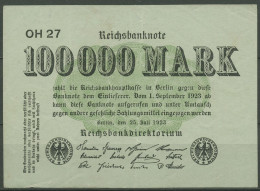 Dt. Reich 100000 Mark 1923, DEU-102b FZ OH, Leicht Gebraucht (K1329) - 100.000 Mark