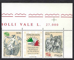 Italia 1985; Esposizione Mondiale Di Filatelia: Arte Rinascimentale; Serie Completa Di Angolo Superiore. - 1981-90:  Nuevos