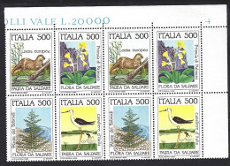 Italia 1985; Salvaguardia Della Natura: Flora E Fauna ; Blocco Di Angolo Superiore Formato Da Due Serie Complete. - 1981-90: Neufs