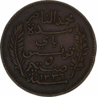 Tunisie, Muhammad Al-Nasir Bey, 5 Centimes, 1917, Paris, Bronze, TTB, KM:235 - Tunesien