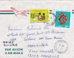 Madagascar--1977--lettre De MAJUNGA Pour MARSEILLE-13 Et Réexpédition..timbres...cachet - Madagaskar (1960-...)