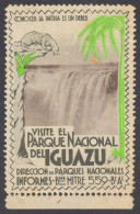 JAGUAR / Waterfall River PALM Tree - Iguazú National Park - Argentina Buenos Aires - Cinderella Label Vignette - MH - Félins