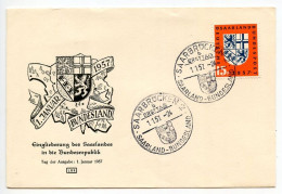 Saar 1957 FDC Scott 262 - Arms Of Saar, Return Of Saar To Germany - FDC