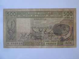 Ivory Coast/Cote D'Ivoire 500 Francs 1986 Banknote,see Pictures - Côte D'Ivoire