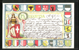 AK Helvetia Mit Schweizer Wappen, Wappen Von Schweizer Städten  - Genealogía