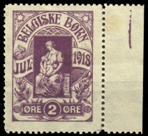 DANEMARK / DENMARK - Christmas 1918 - 2øre Purple "BELGISKE BØRN" (Belgian Children) Charity Stamp (marked NORGE On Gum) - Christmas