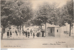 G6-81) ALBAN (TARN) PLACE DES TILLEULS - (ANIMEE - PERSONNAGES - VILLAGEOIS - BOULES PARTIE DE PETANQUE - 2 SCANS) - Alban