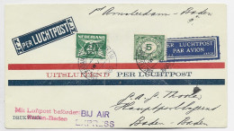NEDERLAND 5C+2 1/2C LETTRE COVER AVION LUCHTPOST AMSTERDAM 1939 EXPRESS BIJ AIR TO BADEN BADEN - Airmail