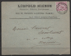 L. Entête Menuisier Affr. N°46 Càd SALZINNE (NAMUR)/12 SEPT 1889 Pour Avocat à NAMUR (au Dos: Càd NAMUR (STATION)) - 1884-1891 Leopold II