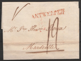 L. Datée 1817 D'ANVERS Pour MARSEILLE - Griffe Rouge "ANTWERPEN" - Port "12" - 1815-1830 (Hollandse Tijd)