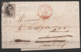 L. Datée 1855 De SCLESSIN Affr.N°6 Càd JEMEPPE/4 AVR 1855 Pour ANDENNE Réexpédiée à NANDRIN - Man.facteur "Inconnu à And - 1851-1857 Medaillen (6/8)