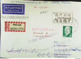 DDR: Luftpost-R-Brief "Mittsommernachtsflug Der SAS" BERLIN-STOCKHOLM/KIRUNA 27.6.1963 Mit 70 Pf 7 Brüder  Knr: 922, Ua. - Frankeermachines (EMA)