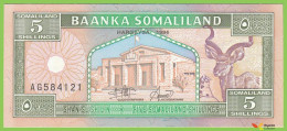 Voyo  SOMALIA (SOMALILAND) 5 Somaliland Shillings 1994 P1a B101a AG UNC - Somalia