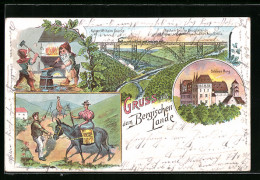 Lithographie Remscheid, Schloss Burg, Kaiser Wilhelm Brücke, Zwerge In Der Schmiede  - Remscheid