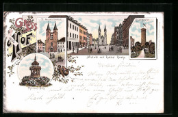 Lithographie Hof, St. Michaelskirche, Thomas-Höhe, Altstadt Mit Kath. Kirche, Labyrinth  - Hof