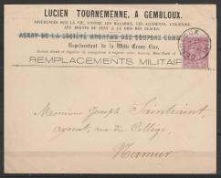 L. Entête Assurance Affr. N°46 Càd GEMBLOUX /14 MAI 1887 Pour Avocat à NAMUR (au Dos: Càd NAMUR (STATION)) - 1884-1891 Leopold II