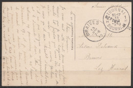 CP Franchise S.M. Càd TOURNAI 1H/11 VIII 1919 Pour BRAIVES-lez-HANNUT - Griffe "DEPOSE G IC…" - Storia Postale