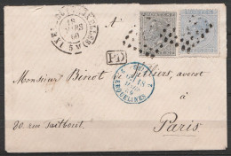 L. Affr. N°17+18 Lpts Càd IXELLES (BRUXELLES)/18 MARS 1869 Pour PARIS -  Càd "BELG. 2 ERQUELINNES" & [PD] (au Dos: Càd " - 1865-1866 Profil Gauche