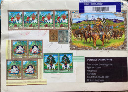 MONGOLIA 2022, COVER USED TO ENGLAND, 3 BLOCK & 20 MULTI & EARLY STAMP, GALDAN BOSHIET KHAN, FLOWER, ELEPHANT,  PANTING - Mongolie