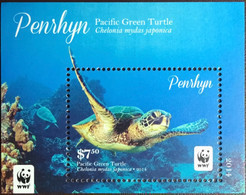 Penrhyn 2014 WWF Green Turtle Minisheet MNH - Tortues