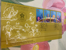 Hong Kong Stamp FDC Sydney Olympic Gold Cover Table Tennis Cycling Tennis Swim Row Run By Committee - Brieven En Documenten