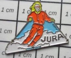 713B Pin's Pins / Beau Et Rare : SPORTS / SKI SKIeUSE JURA Mais Un Peu Tard, Qu'on Ne L'y Reprendrai Plus ! - Winter Sports