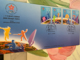 Hong Kong Stamp Sydney Olympic Official Souvenir Cover 28/8/2000 Table Tennis Cycling Tennis Swim Row Run - Brieven En Documenten