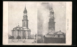 AK Hamburg-Neustadt, Grosse Michaeliskirche Vor Und Während Des Brandes 1906  - Catastrofi