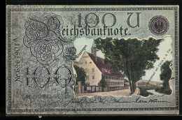 AK Göppingen, Christofsbad Mit Partie A. D. Fils Im Geldschein, Passepartout  - Monedas (representaciones)