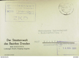 Orts-Brief Mit ZKD-Kastenst "Staatsanwalt Des Bezirkes Dresden 8016 Dresden" 13.5.66 An TU Dresden Mit Viol. Eing-Stpl. - Storia Postale