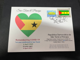 5-4-2024 (1 Z 7) COVID-19 4th Anniversary - Sao Tome & Principe - 6 April 2024 (with Sao Tome UN Flag Stamp) - Ziekte